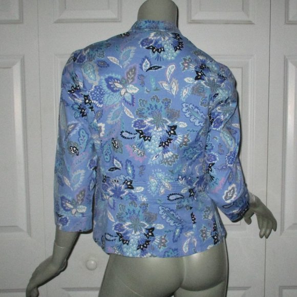 SIGRID OLSEN Blue Floral Pattern Button Shirt 3/4 Sleeves - Picture 4 of 7